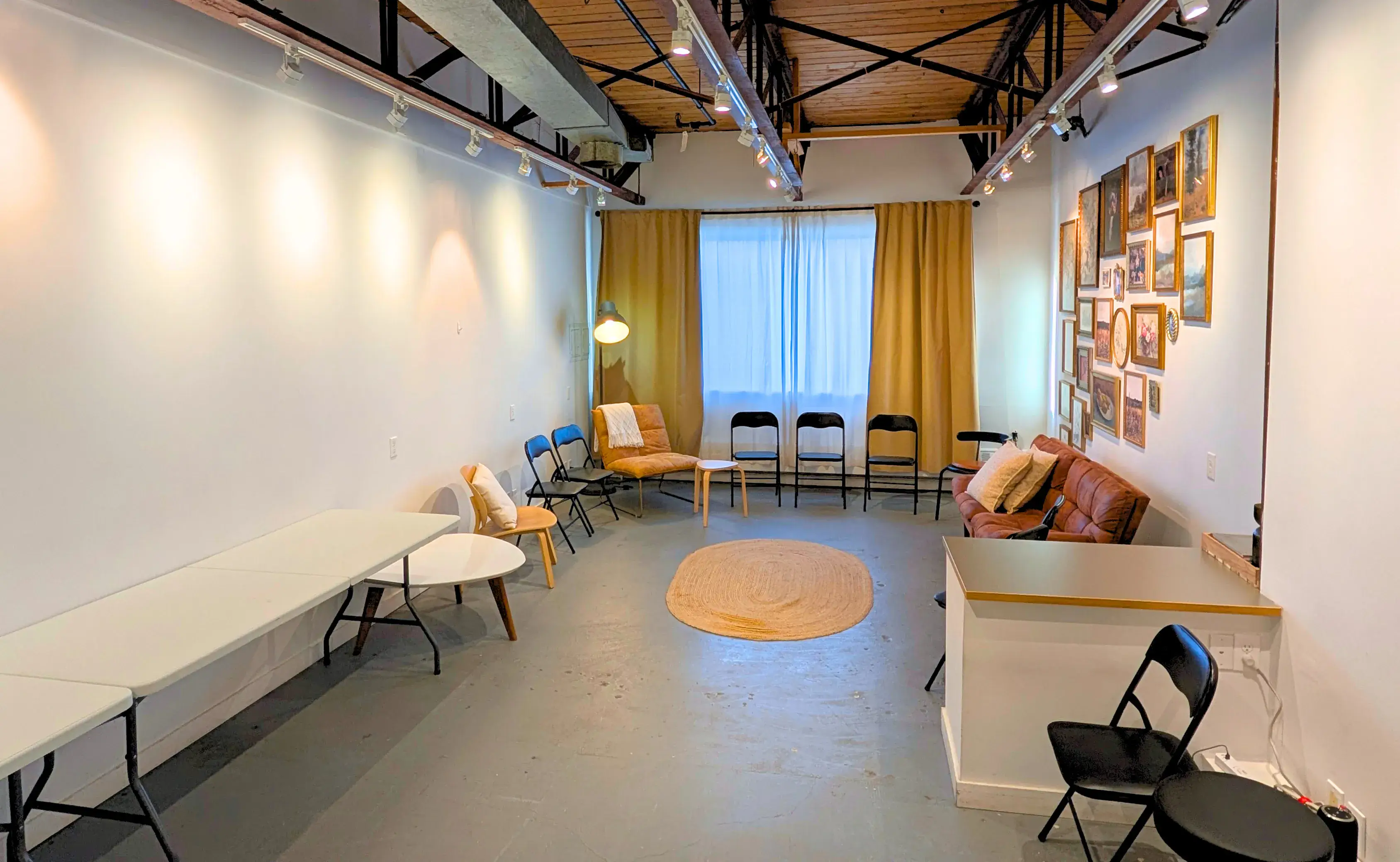 Open celebration layout with seating around the edges