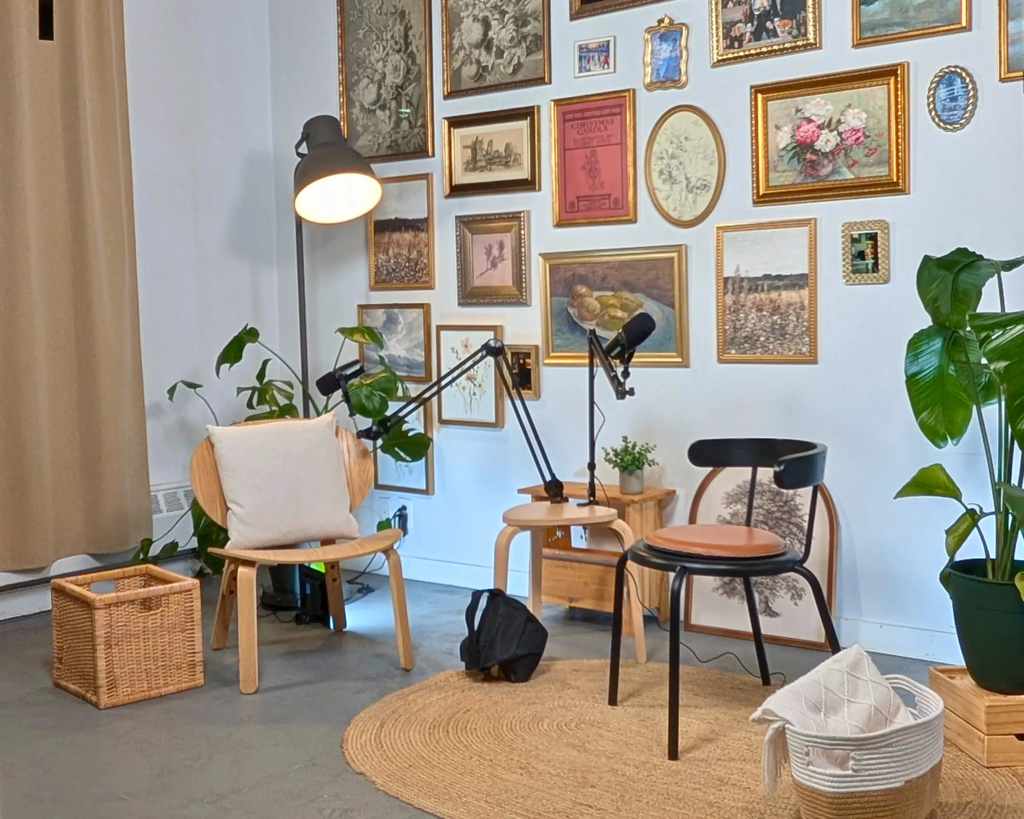Studio set arranged for a production interview