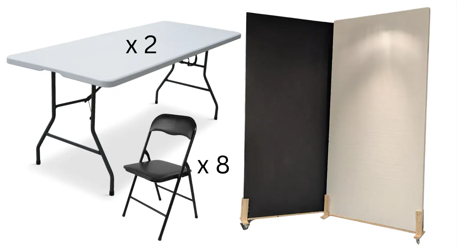Folding tables, chairs, and bounce boards for capture sessions